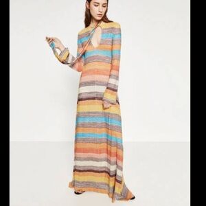 Zara metallic rainbow dress lurex maxi sparkle sheer knit long sleeve wedding